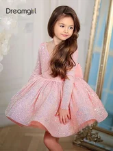 

Dreamgirl Pink Flower Girl Dress Sequin Wedding Party Dress Glitter Princess Dress V Neck Wedding Girl Dress Full Sleeves