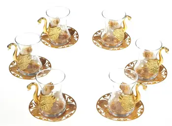 

Turkish Tea Set for 6 Person with Serving Tray Turkish Tea Cup Serving Saucer Handmade Made in Turkey Set Of 6 Mothers Gift Gold