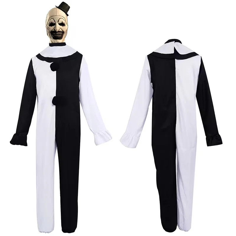 Roleplay Party Black and White Clown Jumpsuit Halloween Party Broken Soul Clown Costume for Children and Adults