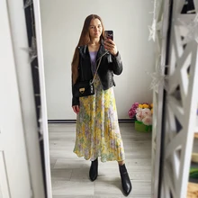 REALEFT-faldas largas plisadas con estampado Floral para mujer, faldas largas de tul, de cintura alta, sueltas, para primavera y verano, 2021