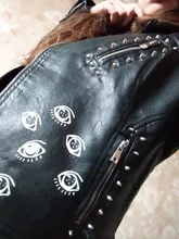 Jacket Punk Biker-Coat Rivets Leather Short Letters-Print Motorcycle Women Outwear Ailegogo