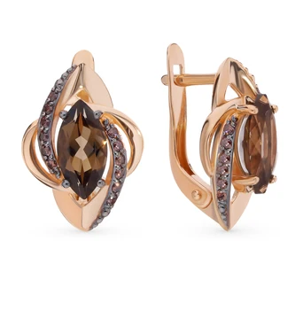 

Gold earrings with раухтопазами and cubic zirconia sunlight sample 585 test