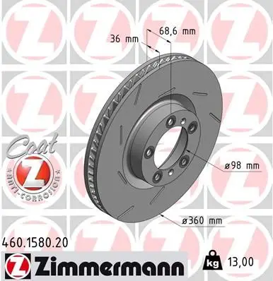 Диск тормозной PORSCHE Left Coat Z PANAMERA 3 0 D 08 2011- PANAM