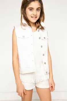 

DeFacto Fashion Girl Lapel Vest Coats Kids Casual Button Simple Sleeveless Coats Comfort Joker- E9739A6Z16SP
