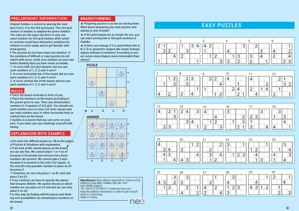 Sudoku Junior 1-2-3-4/умственная гимнастика с 4 цифрами/простые и сложные головоломки и решения