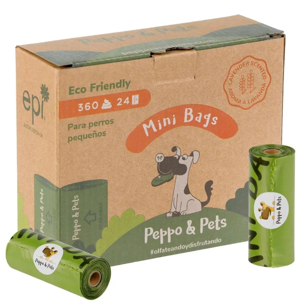 Peppo and Pets, Bolsas pequeñas cacas de perro,Solo para perros de tamaño pequeño,Biodegradables,Aroma a lavanda,Muy resistentes