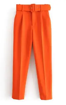 

OIL336 Pant Capris with belt high waist yellow a001 chic office lady Pant Trousers Streetwear