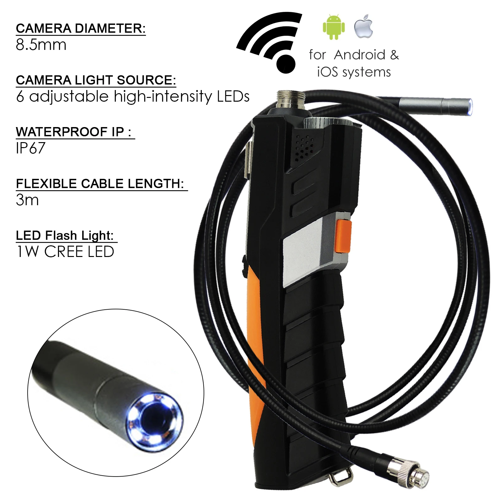 8 5 мм камера Wi Fi осмотр бороскоп Snakescope эндоскоп 3 метра гибкий кабель HD