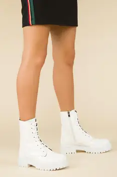 

BEYON WOMEN WHITE SHOES LEATHER BOOTS OUTDOOR WARM WATERPROOF QUALITY THICK HEEL TOP FASHION