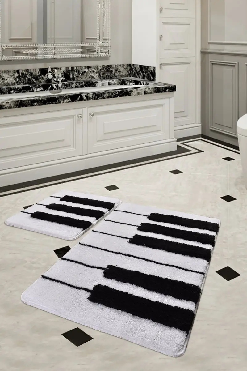 Bath Mats Non Slip Anti Mould Mats Non Slip Anti Mould Piano 2'Li Set 60X100 Cm-50 X 60 Cm