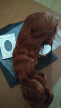 FEELSI-Peluca de cabello sintético para mujer, postizo largo de onda de agua, Color negro y naranja, Rojo puro, fibra de alta temperatura, tamaño medio