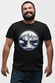 

Angemiel Wear Mountain And Lake Black Men 'S Cotton Big Size T-Shirt