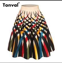 Midi Skirt Floral-Print Tonval Retro Vintage High-Waist Womens Plus-Size 4XL Summer Pleated