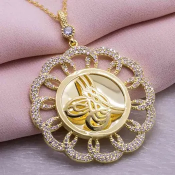 

925 Sterling Silver Gold Plated Tuğralı Round Necklace Model 3