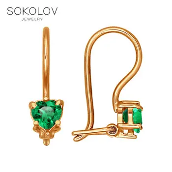 

SOKOLOV drop earrings with stones of gold with green cubic zirconia fashion jewelry 585 women's/men's, male/female, long earrings