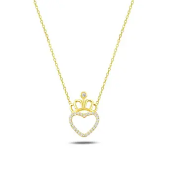 

Angemiel 925 Sterling Silver Zircon Heart & Crown Pendant-Gold Plated