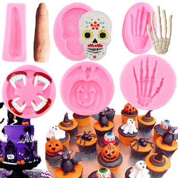 

Halloween Cake Decorating Tools Skull Pumpkin Ghost Silicone Mold Bat Skeleton Hand Cupcake Topper Fondant Candy Chocolate Mould