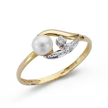 

Gold ring two-tone 18k bands Pearl zircons girl First Communion