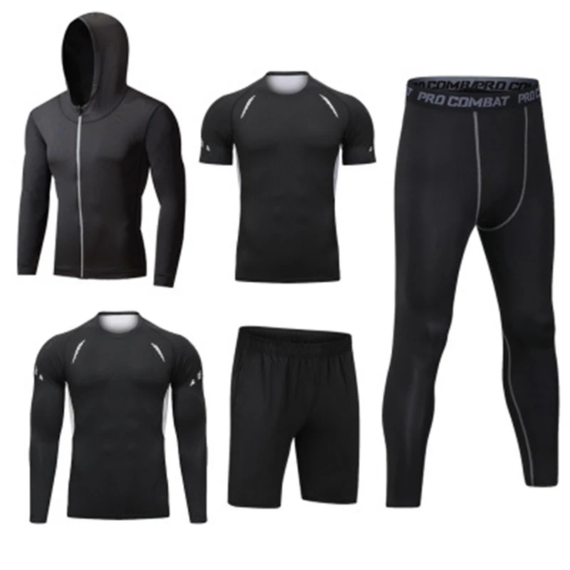 Men's Workout Clothes Athletic Shorts Shirt Set 5 in1 for Basketball Football Exercise Training Running Gym Compression Suits 2