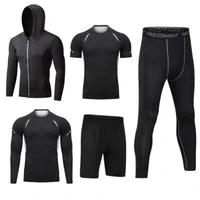 Men's Workout Clothes Athletic Shorts Shirt Set 5 in1 for Basketball Football Exercise Training Running Gym Compression Suits 2