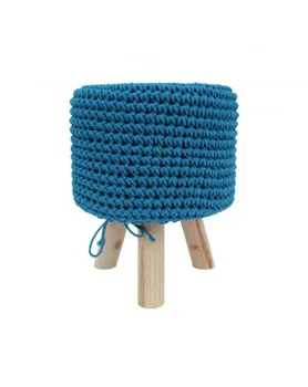 

Mobili Rebecca Stool Pouf Tricot Light Blue Wood Fabric Modern 45x35x35
