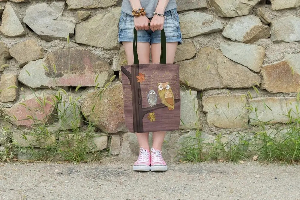 Многоразовая хозяйственная сумка эко женская сумка складная сумка для пляжа повседневное использование сумка на плечо Повседневная парусиновая с принтом совы