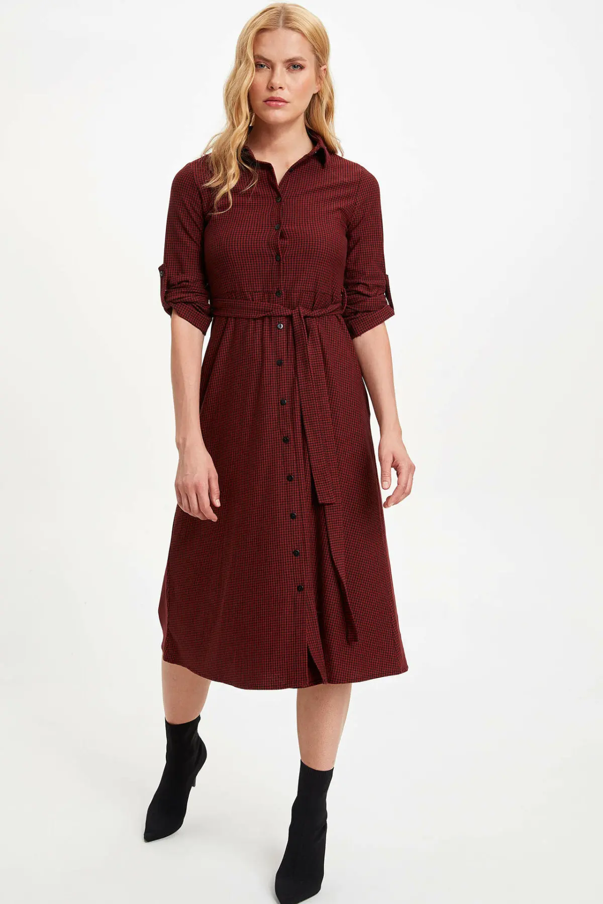 

DeFacto Woman Autumn Red Grey Color Long Dresses Women Casual Shirt Dress Female Elegant Knitted Dress-M6309AZ19AU