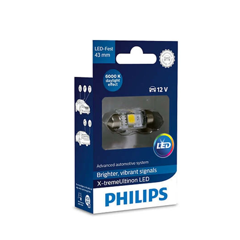 PHILIPS 129466000KX1 LED-FEST 43mm T10 5 12V SV8.5 6000K X-tremeVision LED внутренний Световой сигнал Лампа багажного отделения