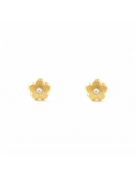 

Gold Girl earrings Yellow Flower with granites and Circon (9kts)