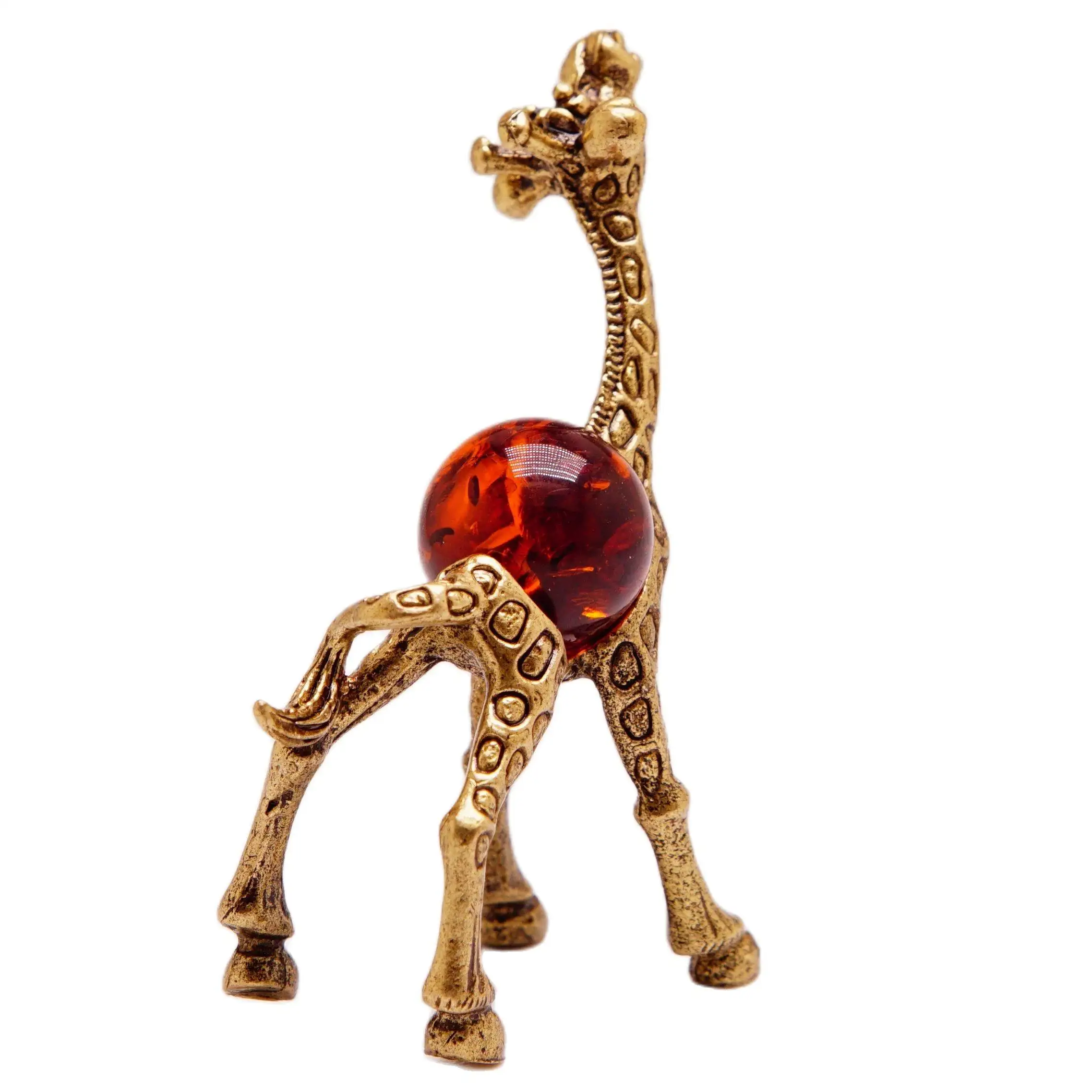 Giraffe Figurine Handmade Brass & Natural Amber Giraffe Sculpture Mini Size 