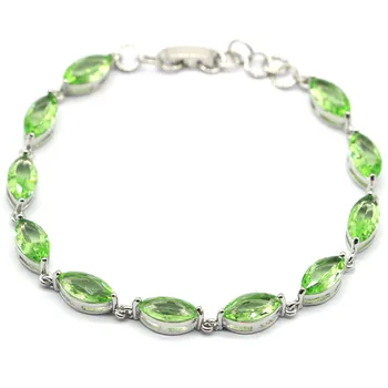

18x6mm Silver Bracelet for Women 12g Delicate Fine Cut Dazzling Created Green Tsavorite Garnet Jewelry Hot Selling 8-9inch