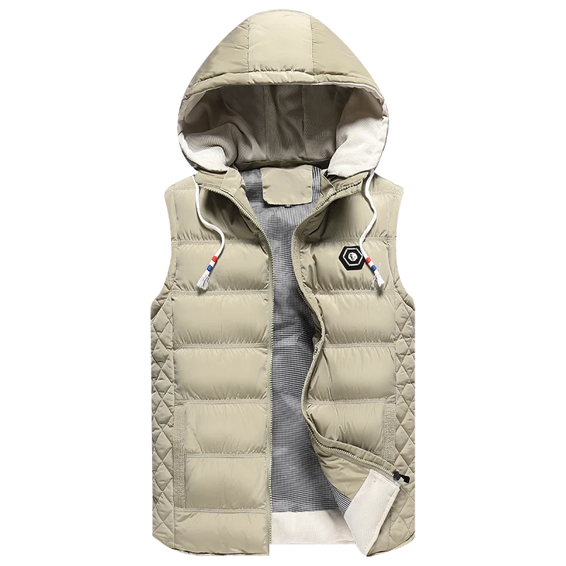 Хаки Men's Puffer Vest Active Gilet Padded Vest Men Sleeveless Jacket Removable Hooded Winter Outwear Jacket - Цвет: Хаки