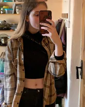 Plaid Shirts Outwear Spring Womens Blouses Checked-Tops Long-Sleeve Loose Female Autumn