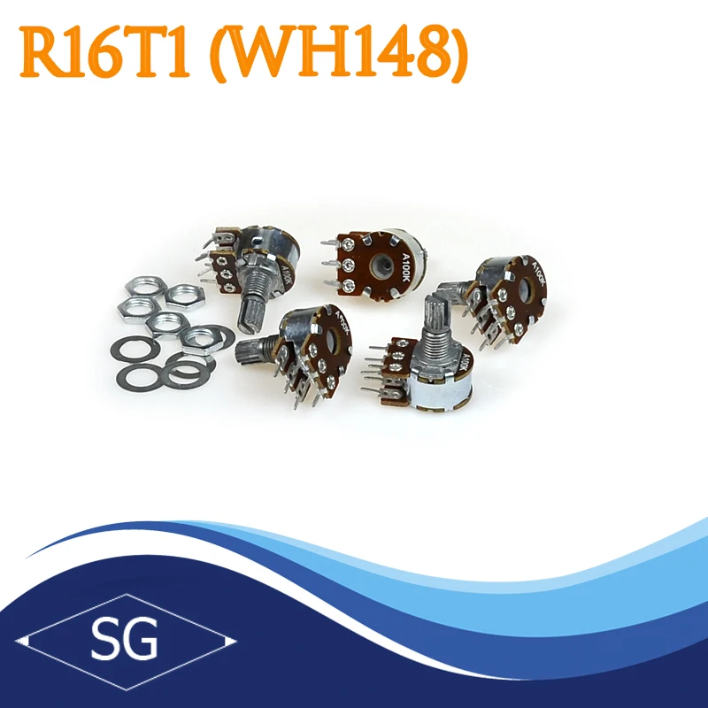 Resistors R16T1 (WH148) A100K A10K A1K A20K A50K A5K L15KC shaft 15 5 PCs Complete | Электронные компоненты и
