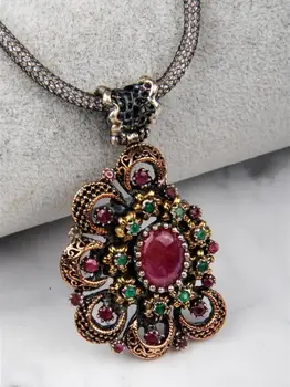 شراءروبي الزمرد العرف صنعة 925 قلادة فضية الاسترليني