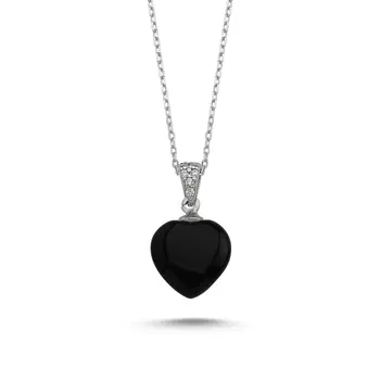 

Angemiel 925 Sterling Silver Onyx Gemstone Heart Pendant