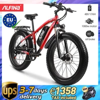 (EU Stock)ALFINA FX-2000 Electric Bike 1000W 17AH 26inch Snow Fat Tire Electric Mountain Bike Electric Bike Adult 40km/h Ebike 1