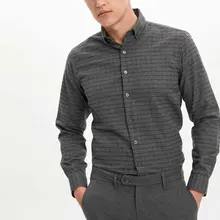Дефакто Мужская темная цветная полосатая Повседневная умная рубашка с длинным рукавом профессиональная рубашка с отложным воротником-M2949AZ19WN