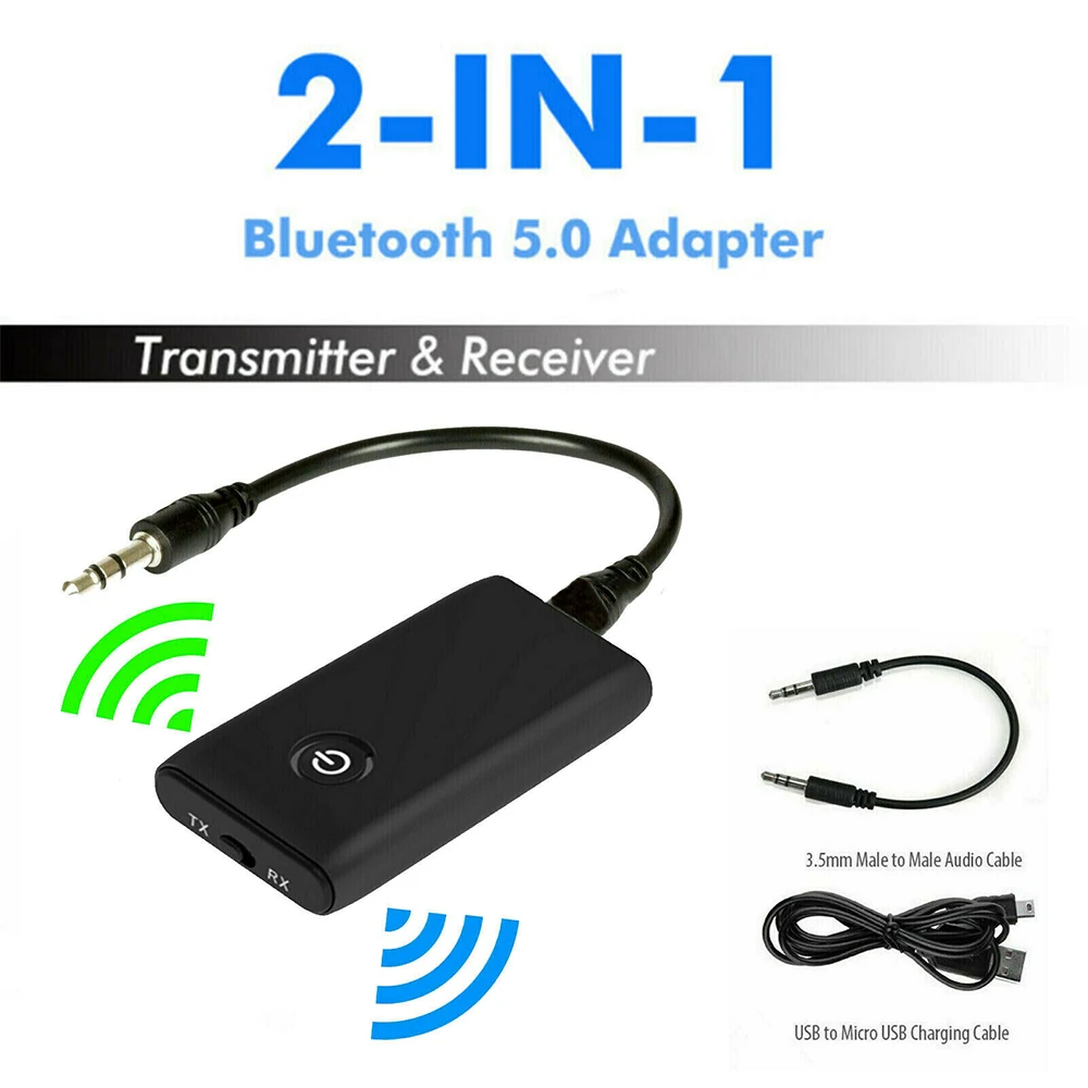 2 in 1 Bluetooth 5 0 Transmitter Receiver Wireless Hifi Music Audio 3 5mm Jack USB Aux Adapter Stereo Headphones for Car PC TV