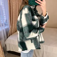 Plaid Shirt Blouses Oversize-Top Chic Fashion Women Woolen ZXQJ Female Casual Ladies