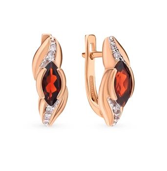 

Gold earrings with cubic zirconia and Garnet sunlight sample 585