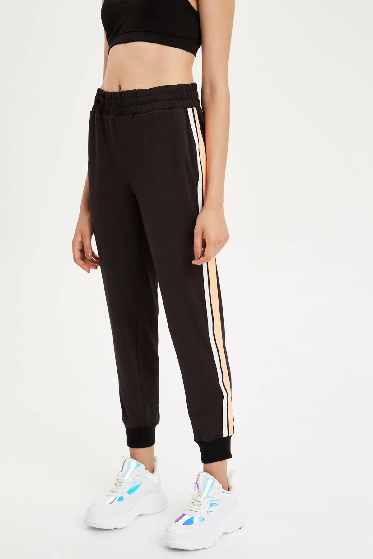 

DeFacto Woman Summer Black Casual Legging Pants Women Elastic White Striped Bottoms Female Knitted Trousers-L5520AZ19HS