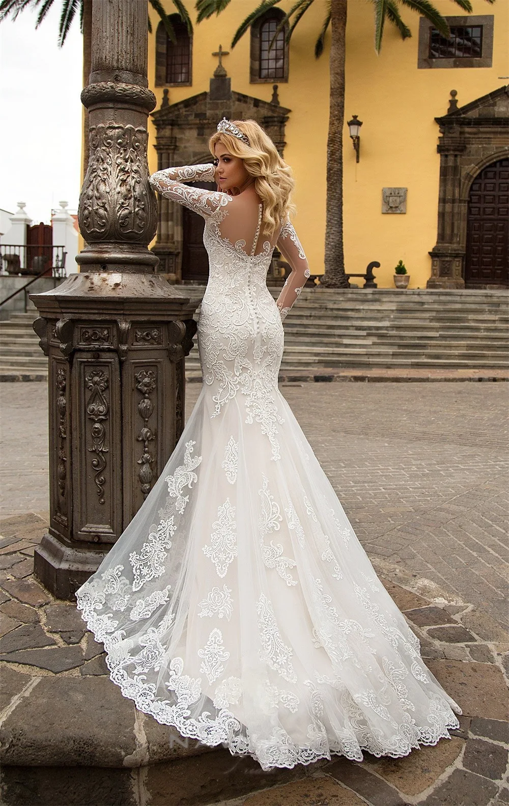 Romantic Mermaid Wedding Dress Full Body Lace Long Sleeve Bride Dresses Heart-shaped Neckline Bridal Gown Vestidos De Novia casual wedding dresses