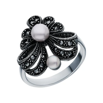

Silver ring with marcasite and pearls cultured sunlight sample 925