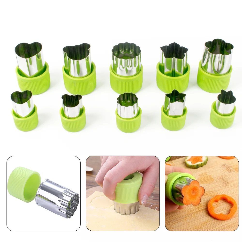 10 Pcs Vegetable cutter shapes Set fruit and Cookie Stamps Mold cookie cutter Decorative Food for kids baking