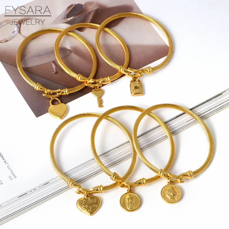 FYSARA браслеты с подвесками в форме сердца для влюбленных женщин и девушек браслеты-манжеты из нержавеющей стали брендовые дизайнерские браслеты на запястье золотого цвета