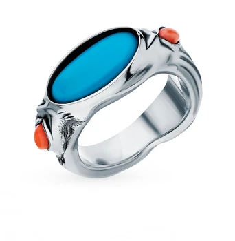 

Silver ring with turquoise and coral sunlight sample 925