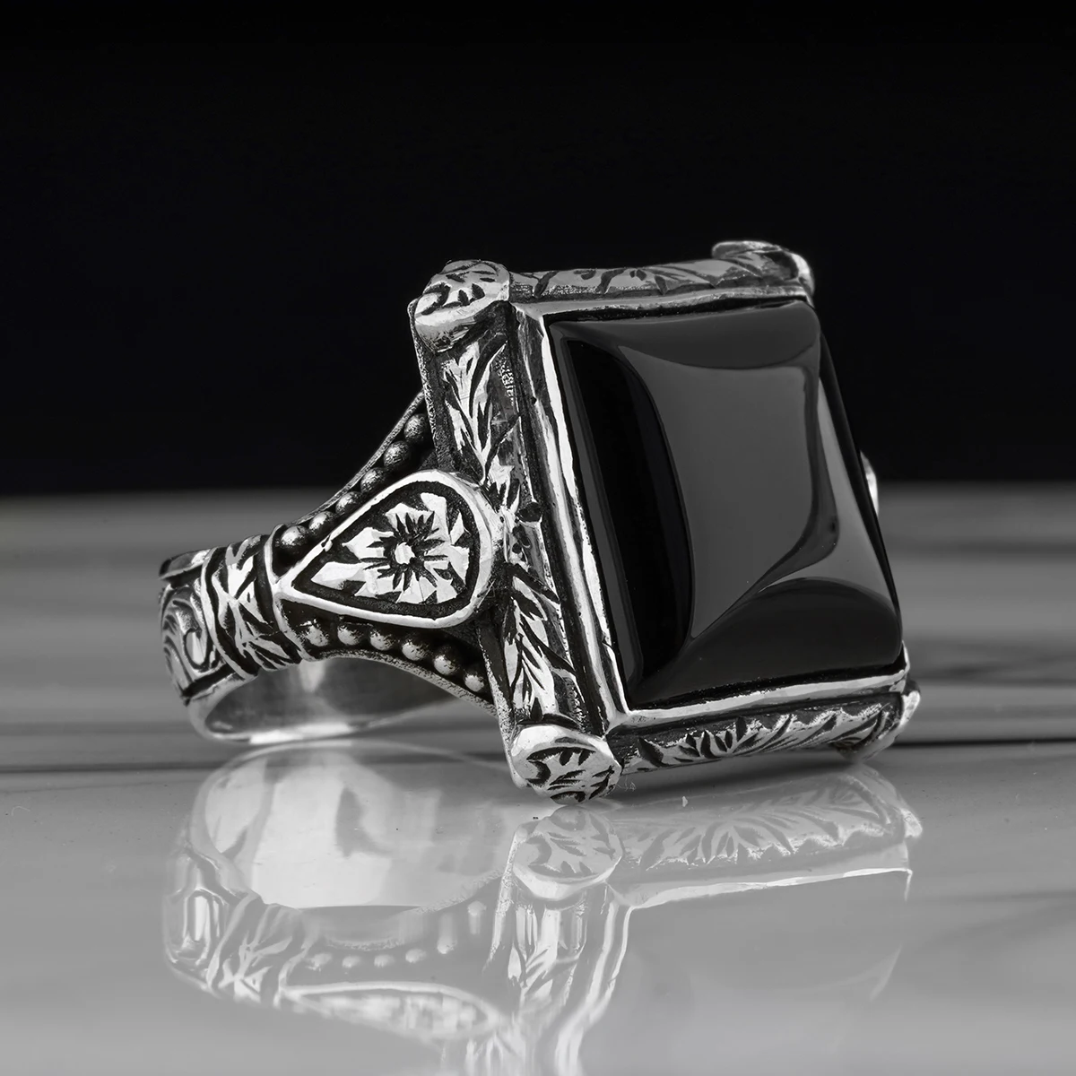 New Sterling Silver Oval Black Onyx Signet Ring