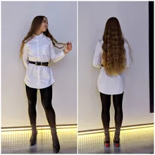 White Blouse Button-Shirt Tunics Cotton Long-Tops Plus-Size Feminine