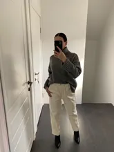 Pants Trousers Women Drawstring Female High-Waist WOTWOY Spliced Loose Autumn Straight